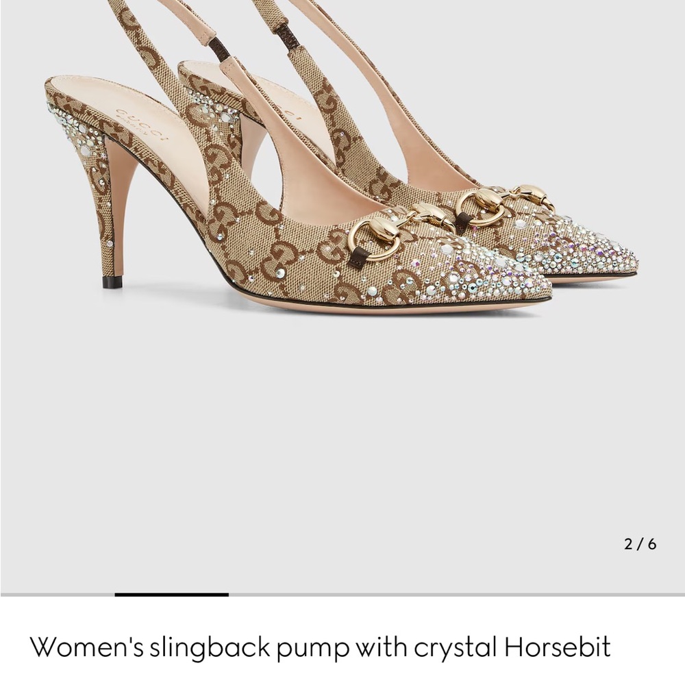 Gucci Women's Brown Slingback Heels with Crystal Horsebit